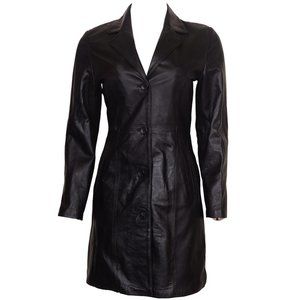 LONG BUTTON-UP LEATHER TRENCH COAT